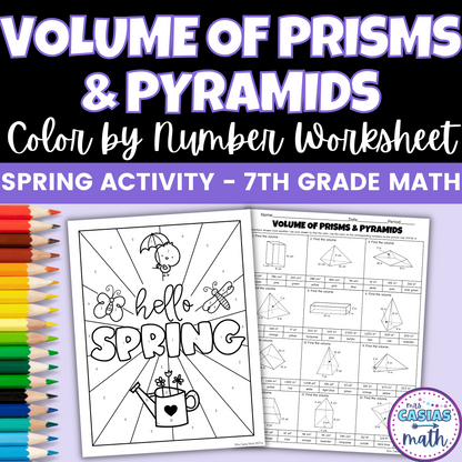 Spring Math Activity Volume of Prisms and Pyramids Coloring Worksheet