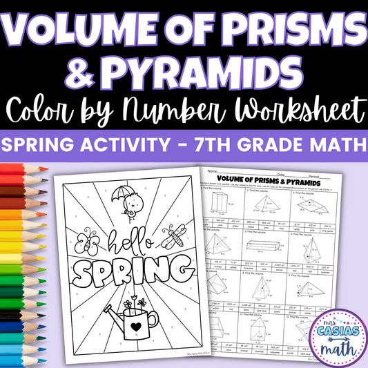 Spring Math Activity Volume of Prisms and Pyramids Coloring Worksheet
