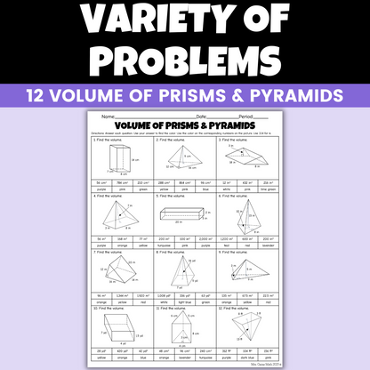 Spring Math Activity Volume of Prisms and Pyramids Coloring Worksheet