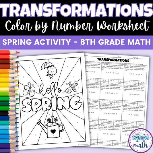 Spring Middle School Math Activity Transformations Coloring Worksheet