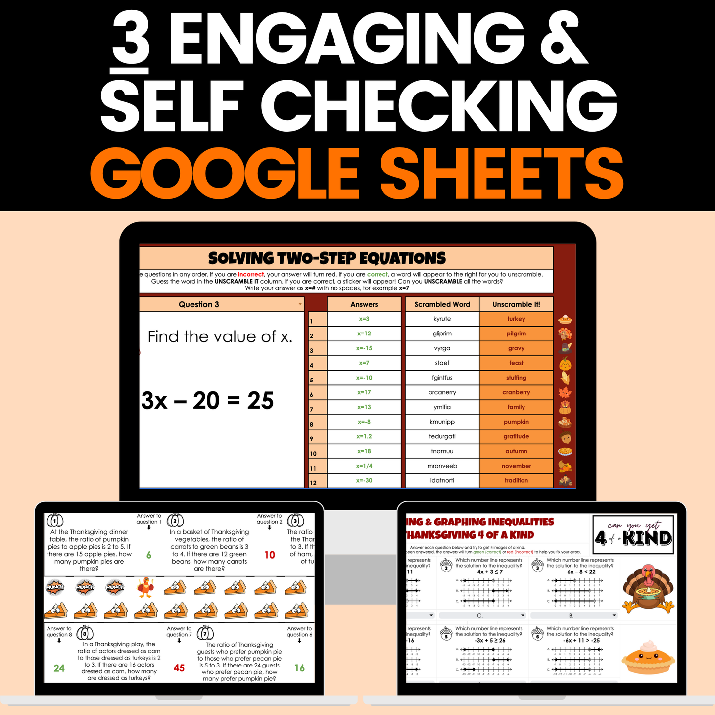 Thanksgiving Math Activities 7th Grade Google Sheets and Worksheets BUNDLE
