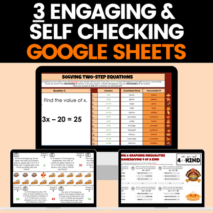 Thanksgiving Math Activities 7th Grade Google Sheets and Worksheets BUNDLE