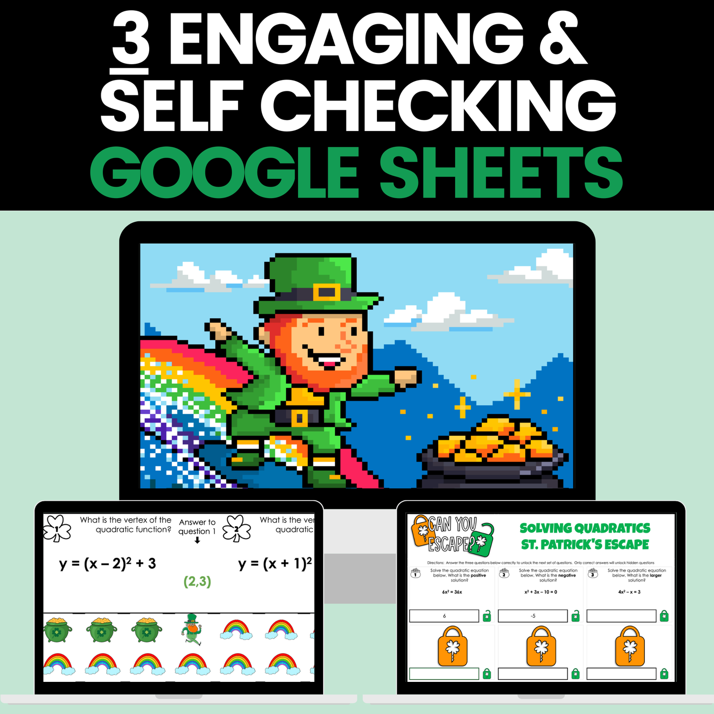 Algebra 1 St Patricks Day Activities Google Sheets Digital & Worksheets BUNDLE