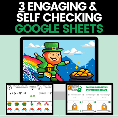 Algebra 1 St Patricks Day Activities Google Sheets Digital & Worksheets BUNDLE