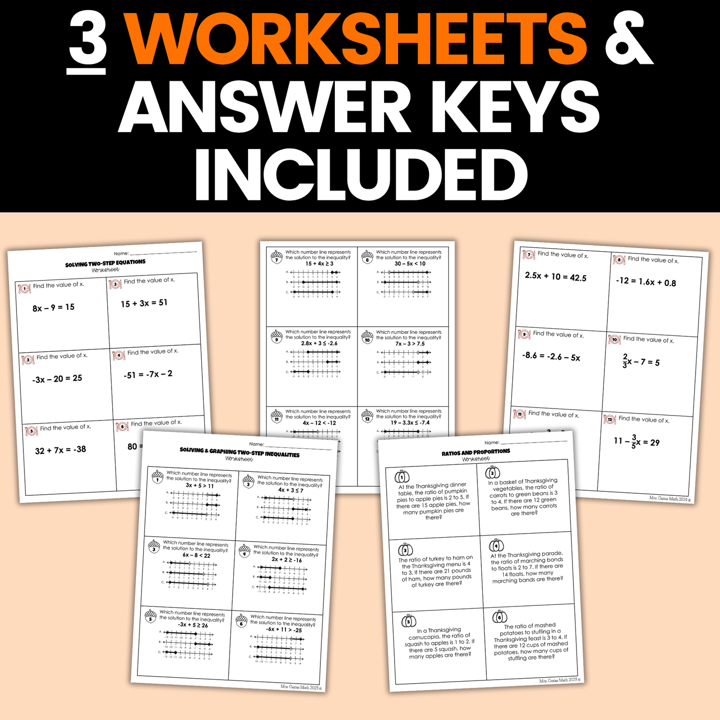 Thanksgiving Math Activities 7th Grade Google Sheets and Worksheets BUNDLE