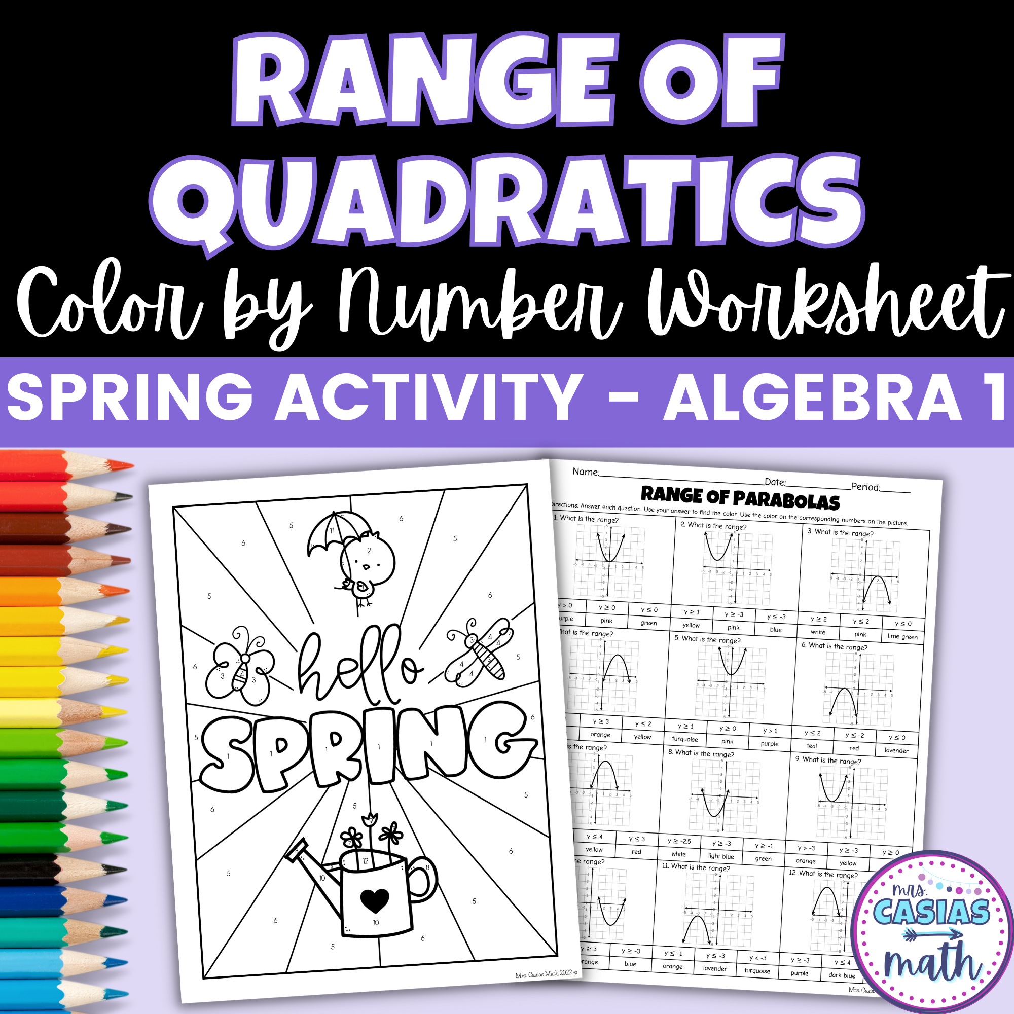 Spring Algebra 1 Activity Range of Parabolas Coloring Worksheet ...