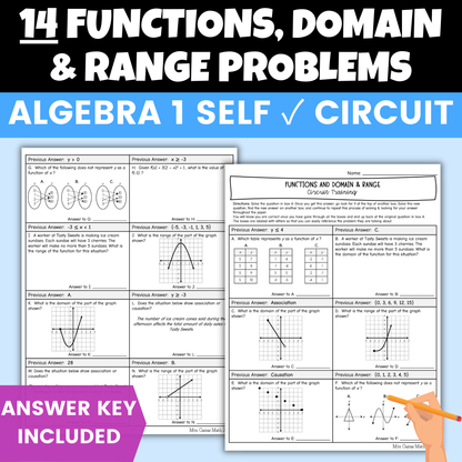 Functions and Domain and Range Worksheet Self Checking Circuit Activity