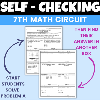 Two Step Equations & Inequalities Worksheet Self Checking Activity 7th Math