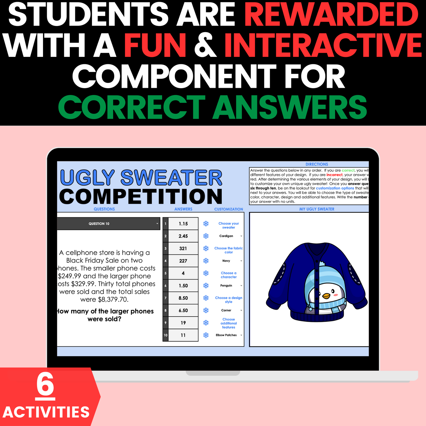 Algebra 1 Christmas Holiday Activities Digital and Worksheets BUNDLE