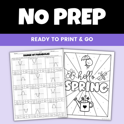 Spring Algebra 1 Activity Range of Parabolas Coloring Worksheet