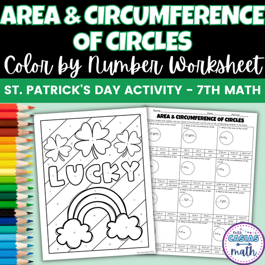 St Patricks Day Math Activity Area Circumference of Circles Color Worksheet