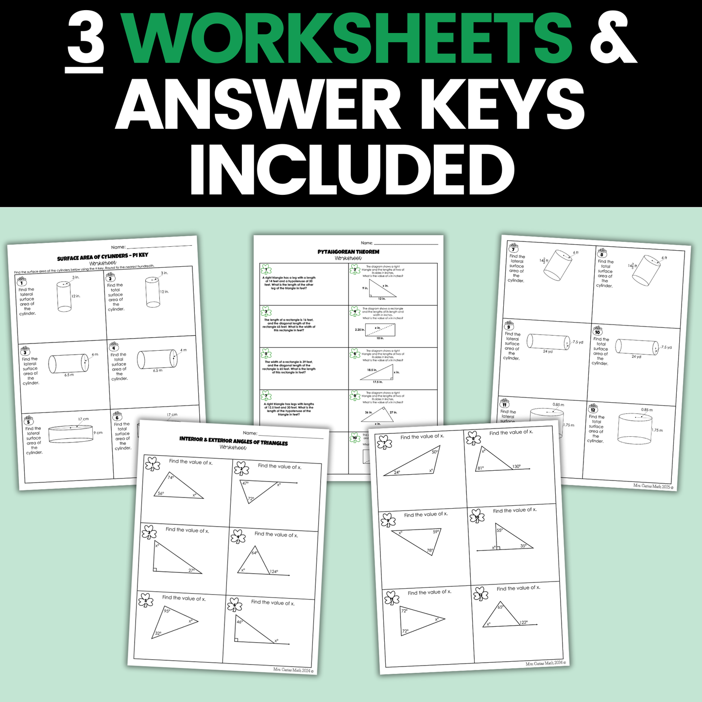 8th Grade Math St Patricks Activities Google Sheets Digital & Worksheets BUNDLE
