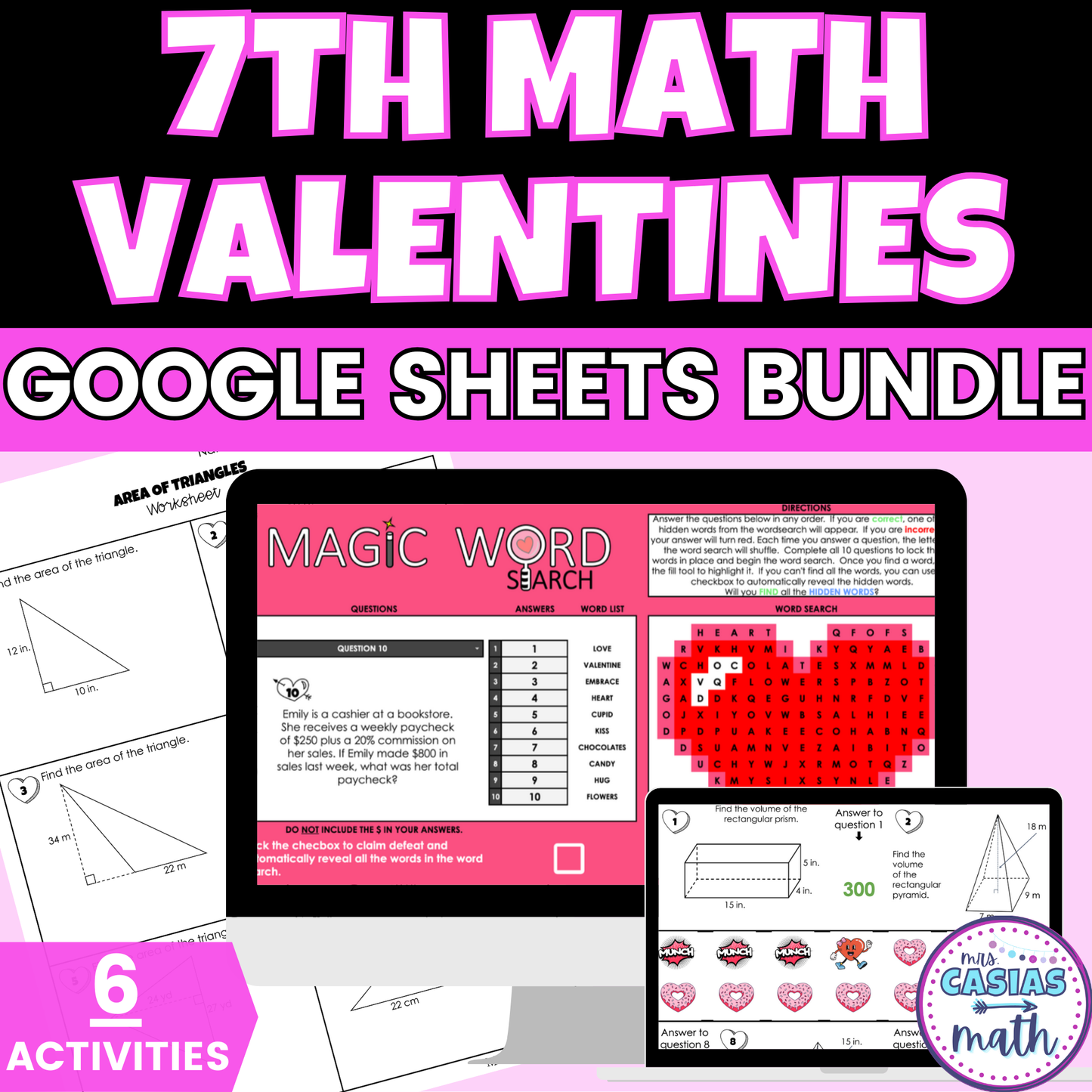 7th Grade Math Valentines Day Activities Digital and Worksheets BUNDLE