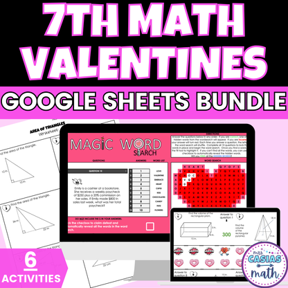 7th Grade Math Valentines Day Activities Digital and Worksheets BUNDLE