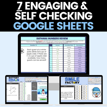 7th Grade Math Winter Activities Digital Google Sheets and Worksheets BUNDLE
