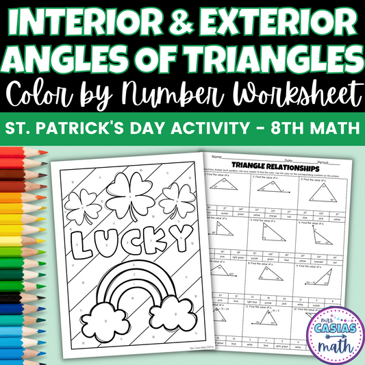St Patricks Day Middle School Math Activity Angles of Triangles Color Worksheet