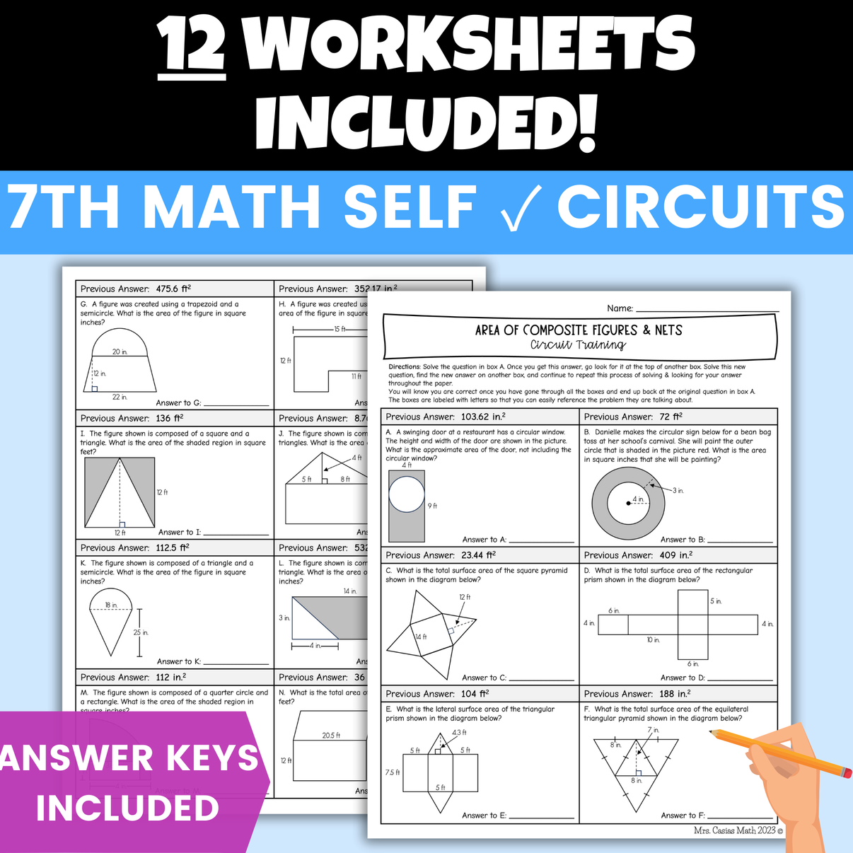 7th Grade Math Review Worksheets Self Checking Circuit Activities ...