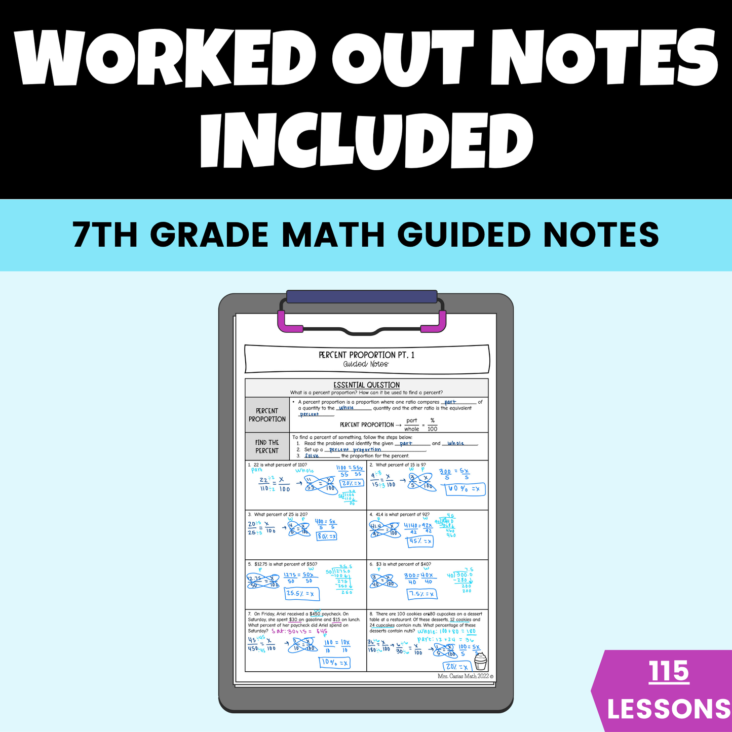 7th Grade Math Guided Notes Lessons BUNDLE Entire Year