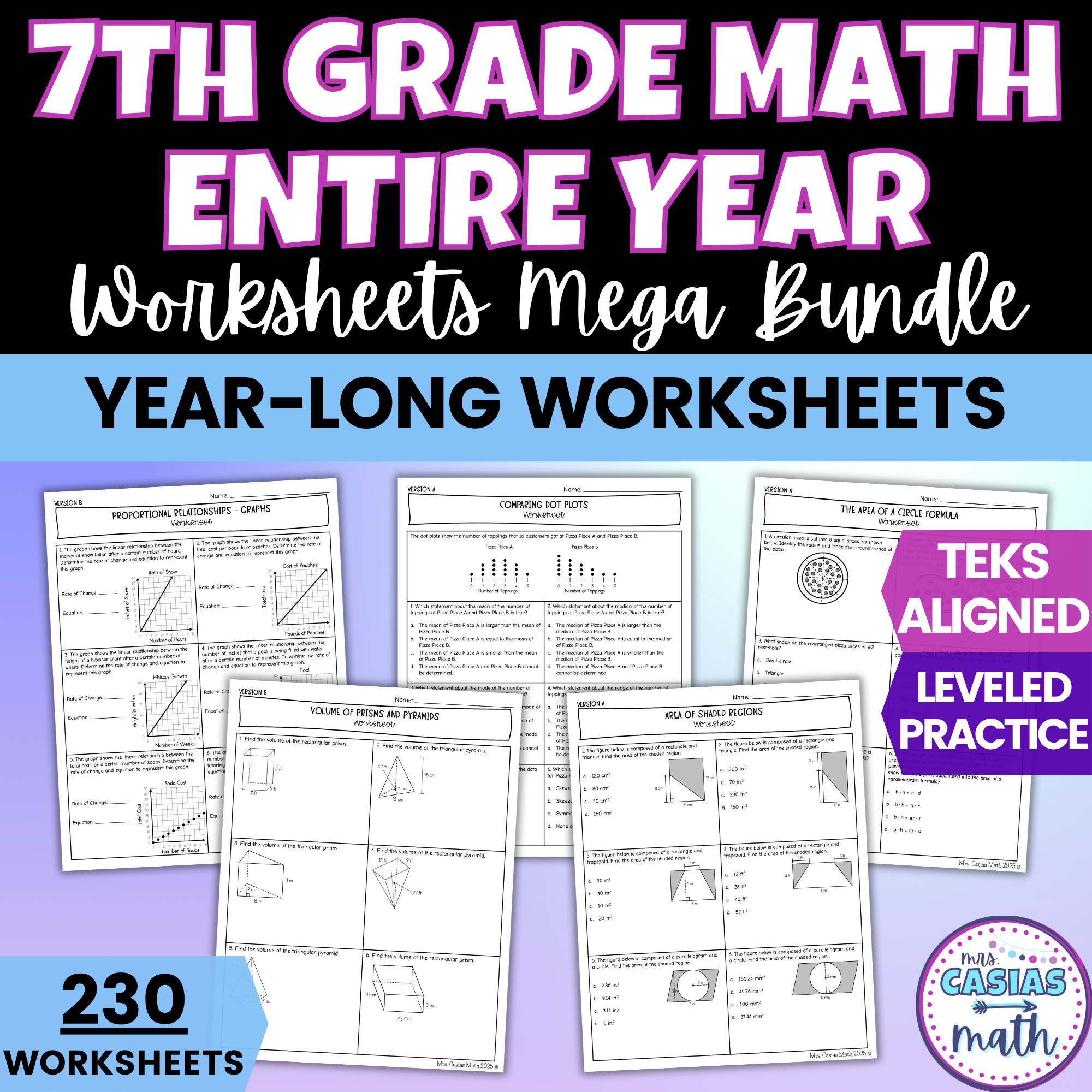 7th Grade Math Differentiated Worksheets Mega Bundle Entire Year ...