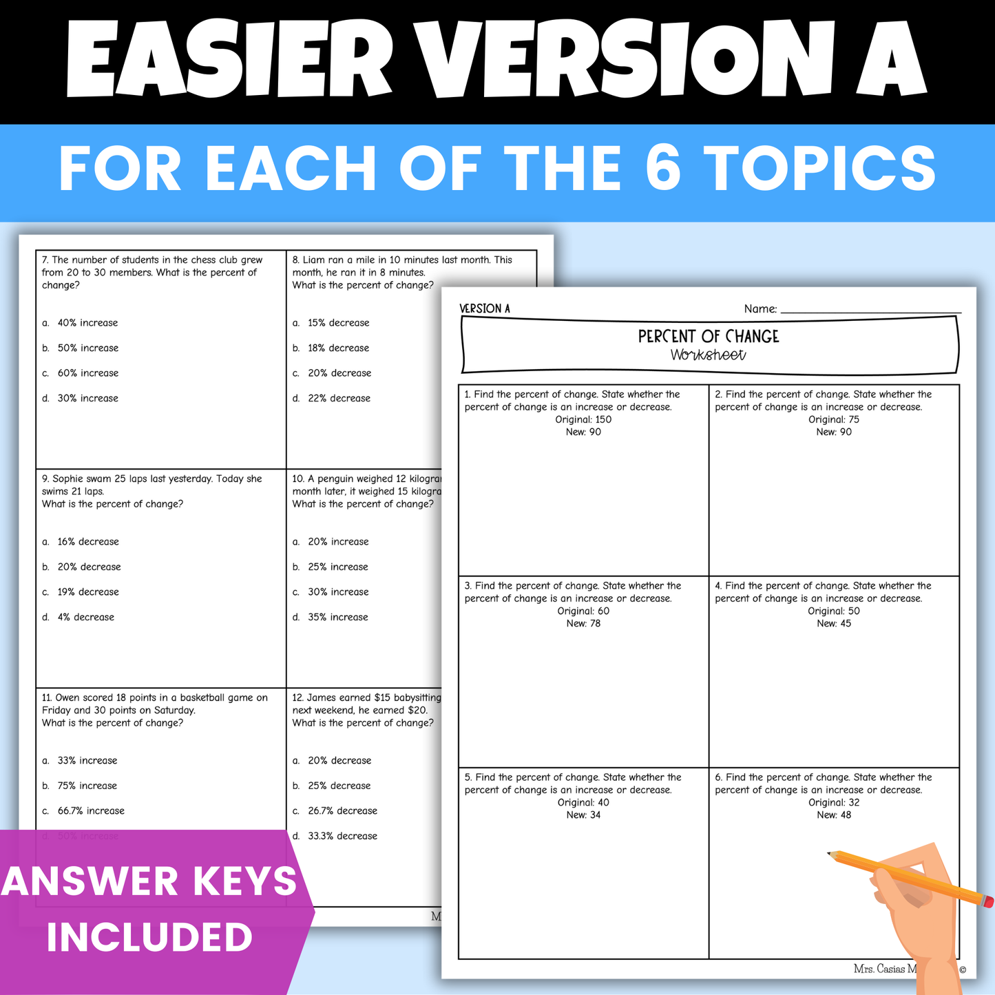 Percent Proportion and Percent of Change Differentiated Worksheets BUNDLE 7th Grade Math