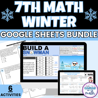 7th Grade Math Winter Activities Digital Google Sheets and Worksheets BUNDLE