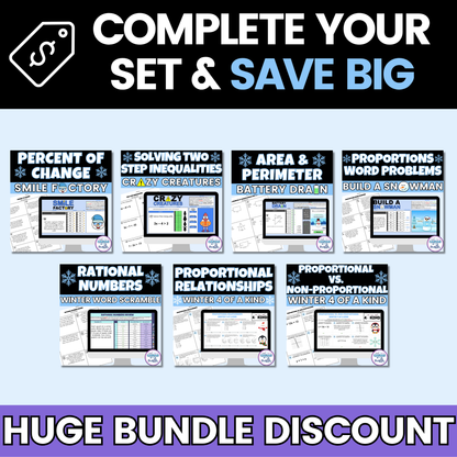 7th Grade Math Winter Activities Digital Google Sheets and Worksheets BUNDLE