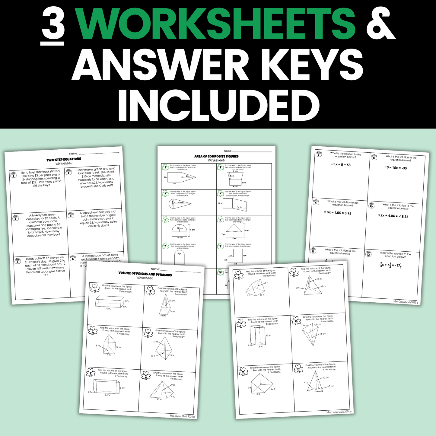 7th Grade Math St Patricks Activities Google Sheets Digital & Worksheets BUNDLE