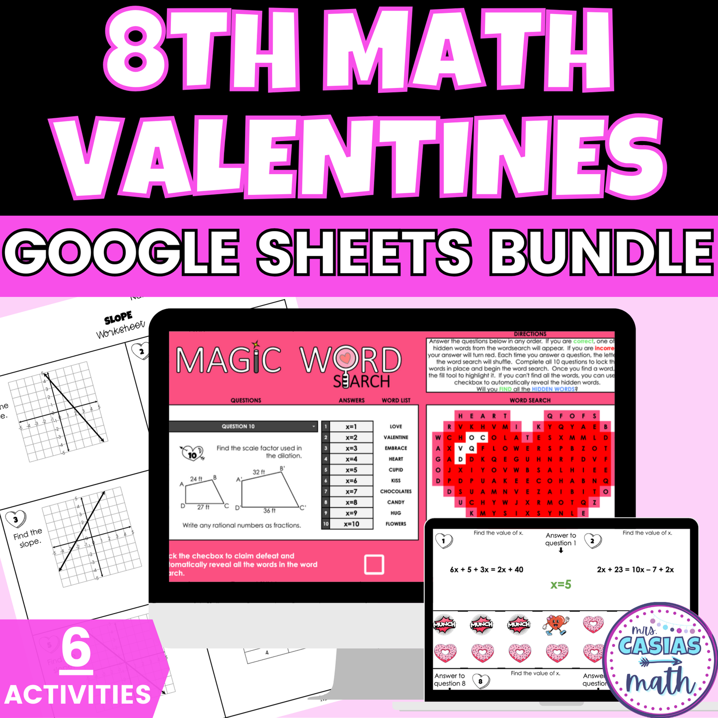 8th Grade Math Valentines Day Activities Digital and Worksheets BUNDLE