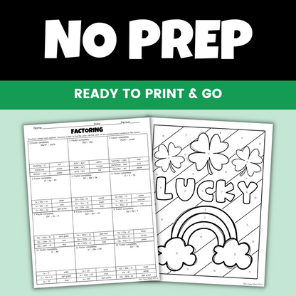 St Patricks Day Algebra 1 Activity Factoring Polynomials Coloring Worksheet