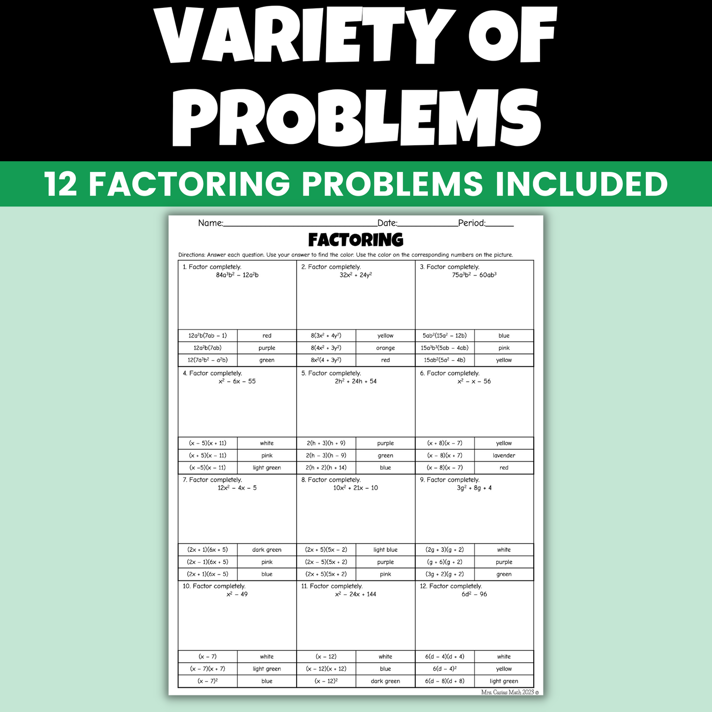 St Patricks Day Algebra 1 Activity Factoring Polynomials Coloring Worksheet