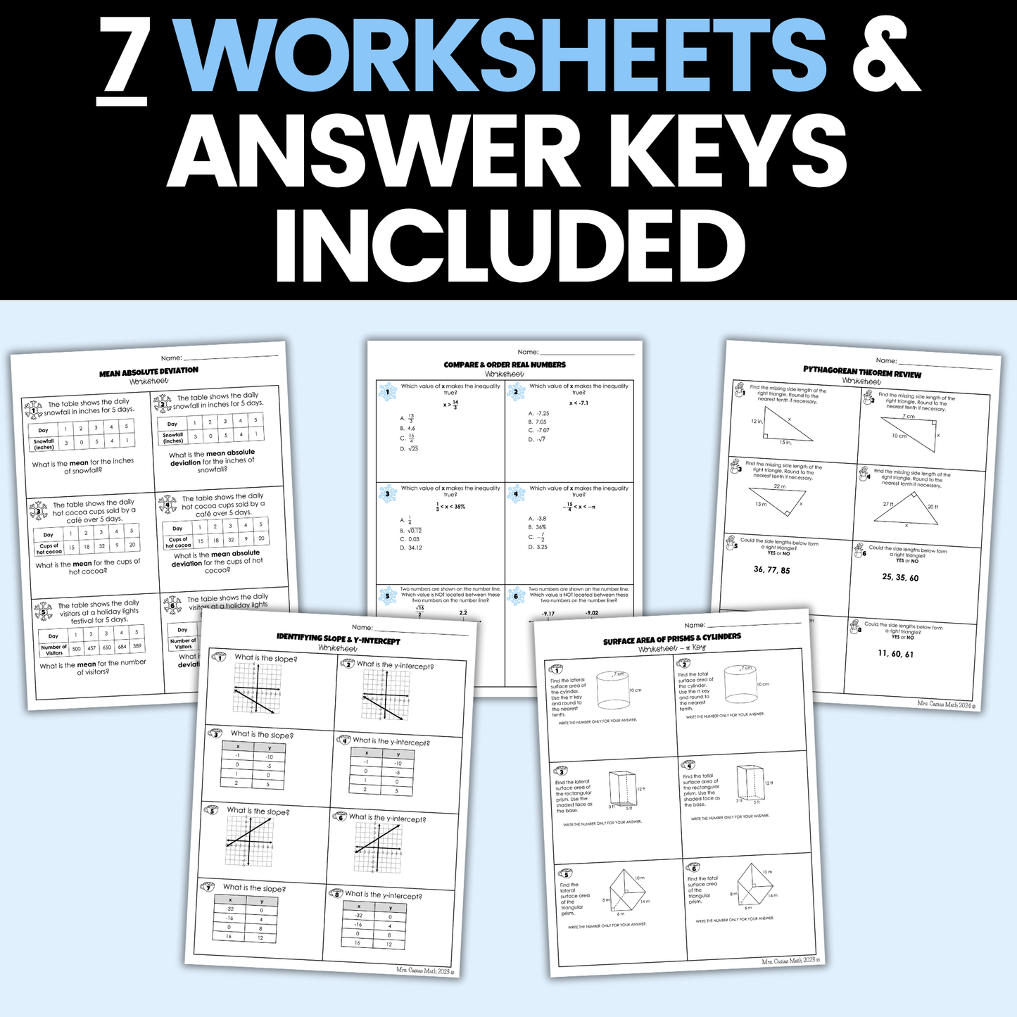 8th Grade Math Winter Activities Google Sheets and Worksheets BUNDLE