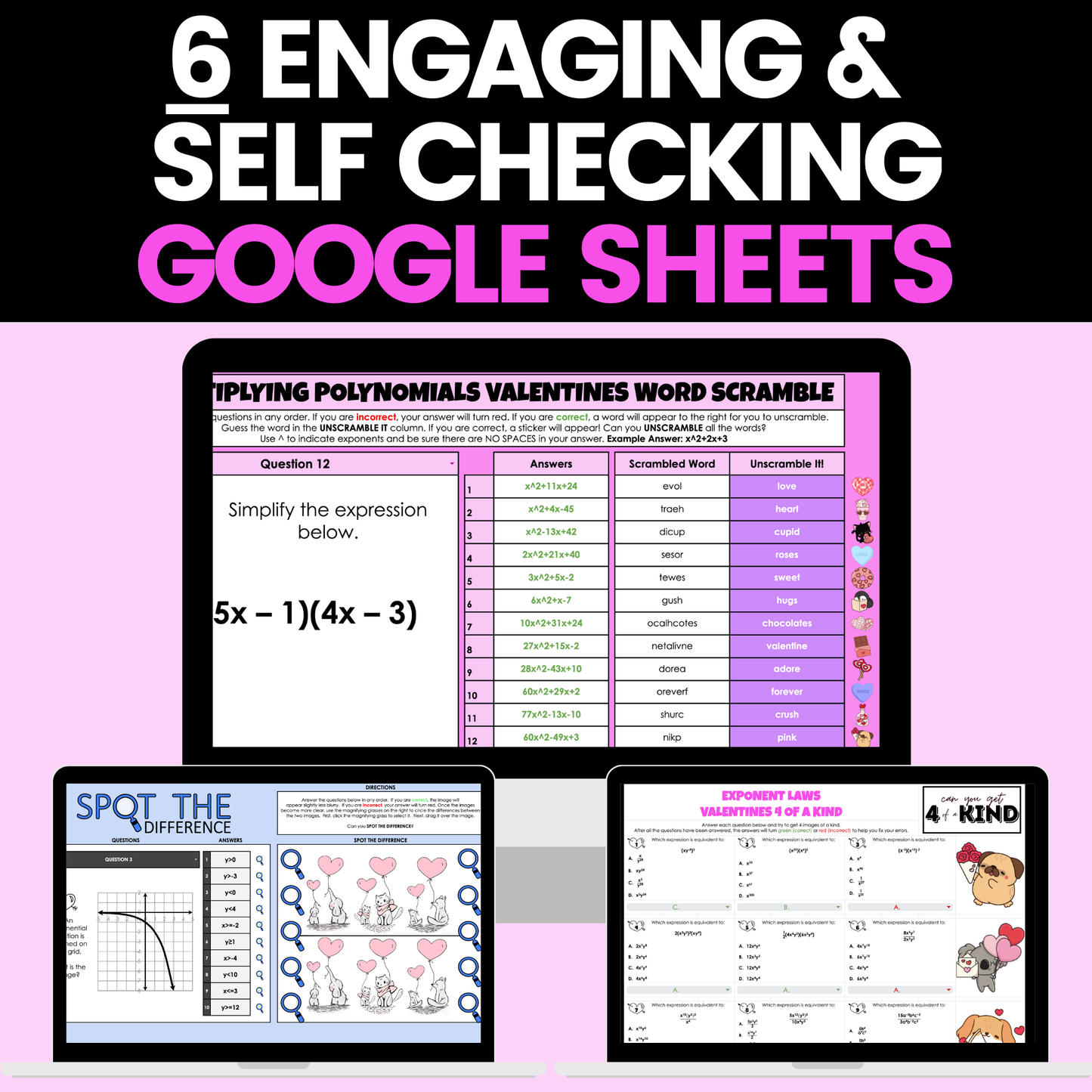 Algebra 1 Valentines Day Activities Digital and Worksheets BUNDLE