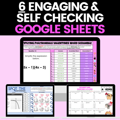 Algebra 1 Valentines Day Activities Digital and Worksheets BUNDLE