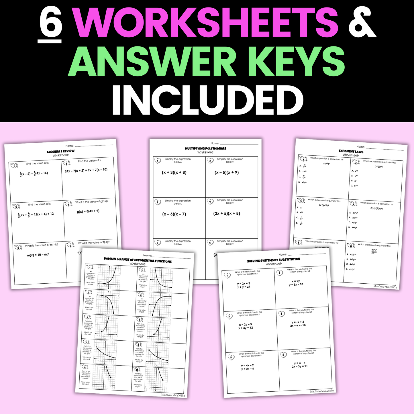 Algebra 1 Valentines Day Activities Digital and Worksheets BUNDLE