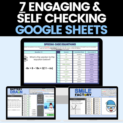 Algebra 1 Winter Activities Google Sheets and Worksheets BUNDLE