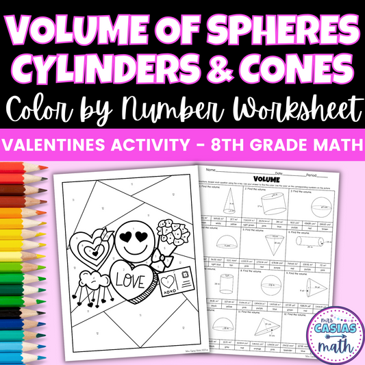 Valentines Day Math Activity Volume Cylinders Cones Spheres Coloring Worksheet