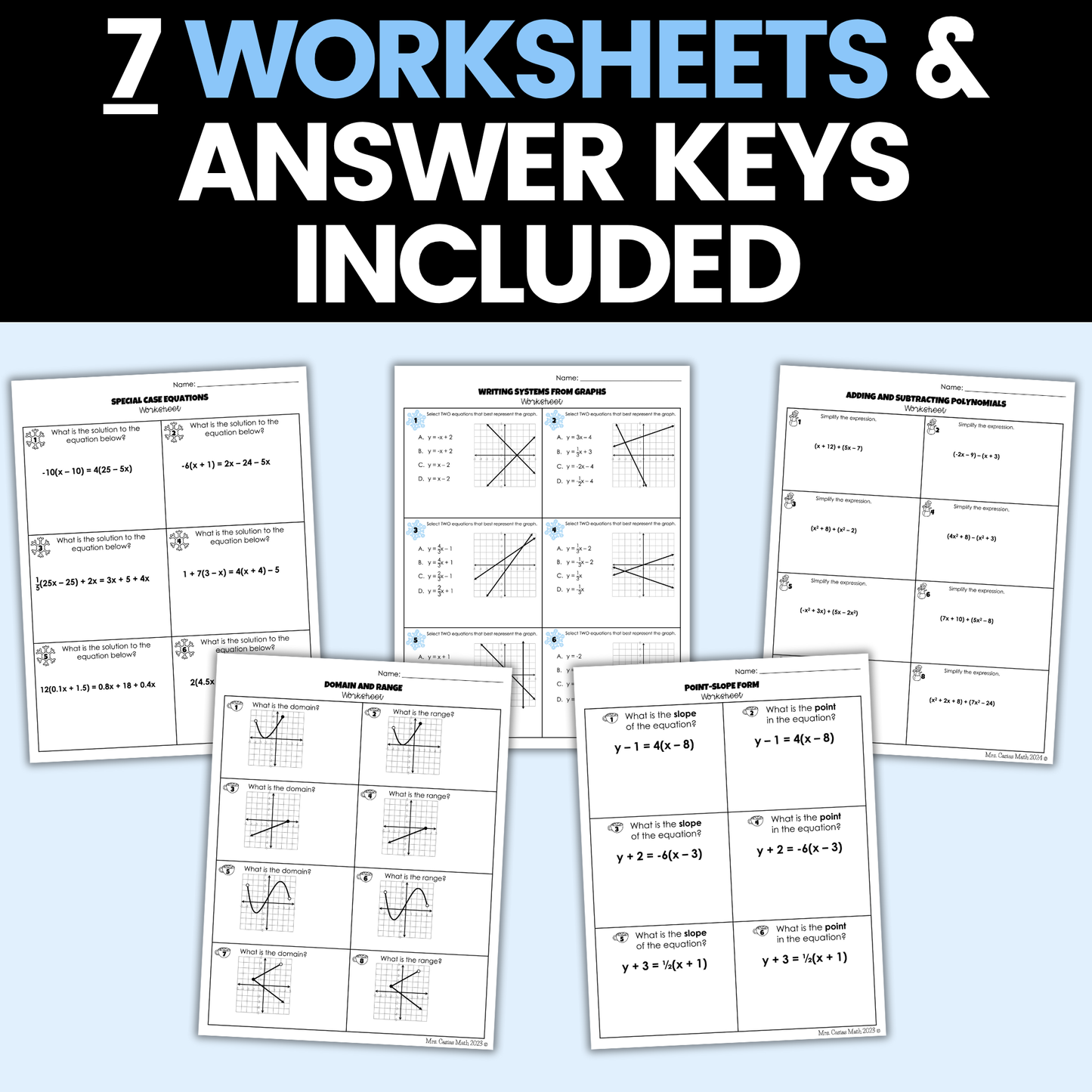 Algebra 1 Winter Activities Google Sheets and Worksheets BUNDLE