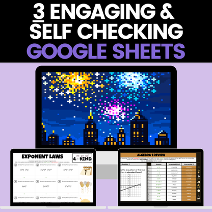 Algebra 1 New Years Activities Google Sheets Digital and Worksheets BUNDLE