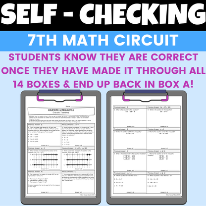 Two Step Equations & Inequalities Worksheet Self Checking Activity 7th Math