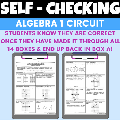 Functions and Domain and Range Worksheet Self Checking Circuit Activity