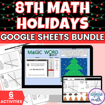 8th Grade Math Christmas Holiday Activities Digital and Worksheets BUNDLE