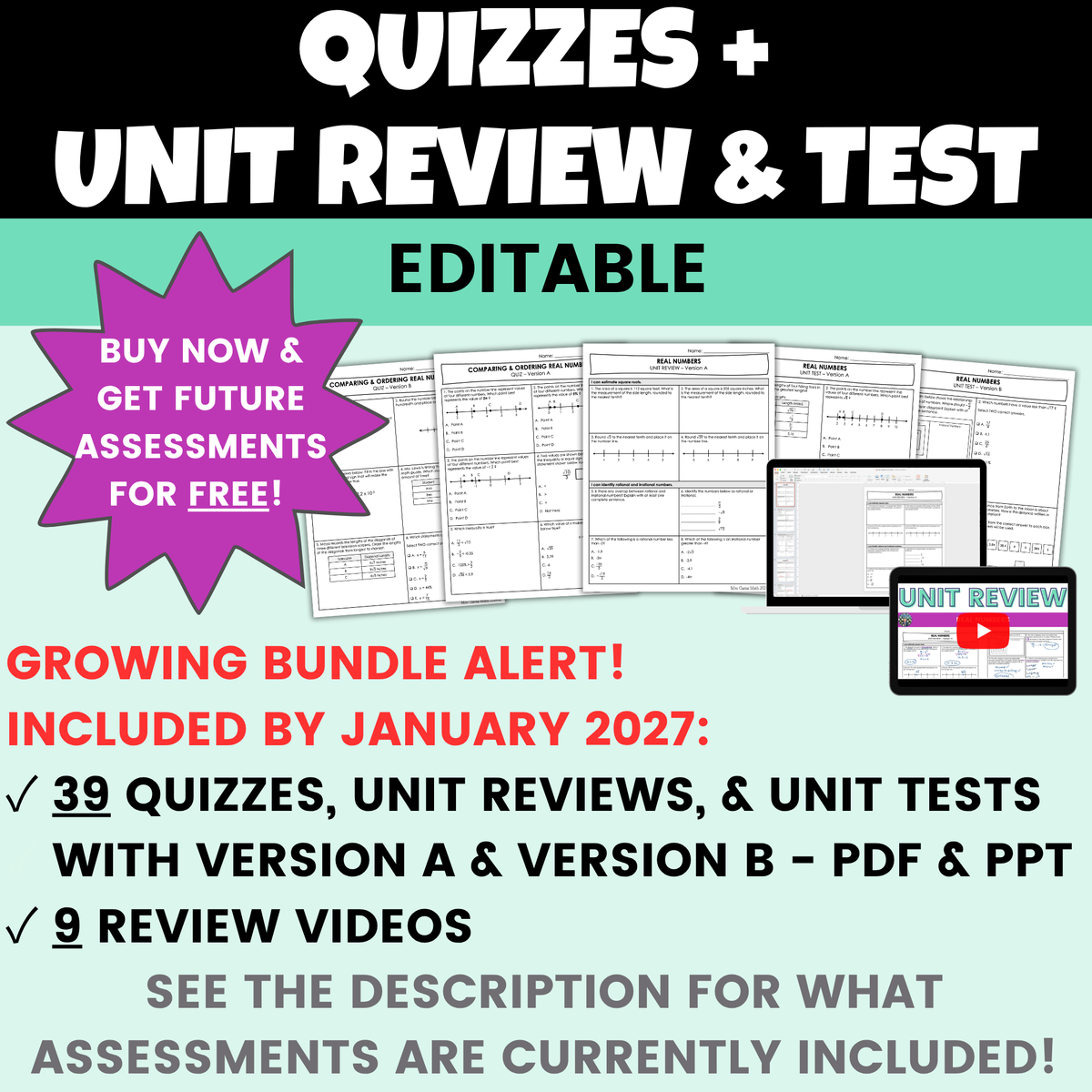 8th Grade Math Curriculum - Notes, Worksheets, Activities and Assessments BUNDLE Entire Year