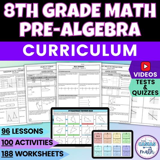 8th Grade Math Curriculum - Notes, Worksheets, Activities and Assessments BUNDLE Entire Year
