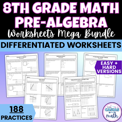 8th Grade Math Differentiated Worksheets BUNDLE Entire Year