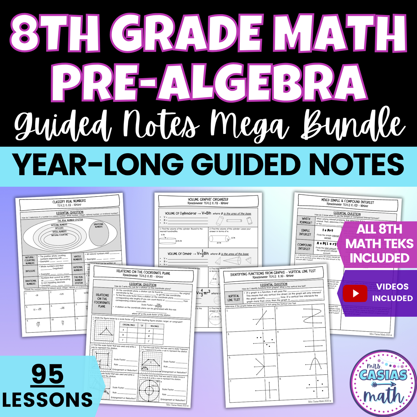 8th Grade Math Guided Notes Lessons BUNDLE Entire Year