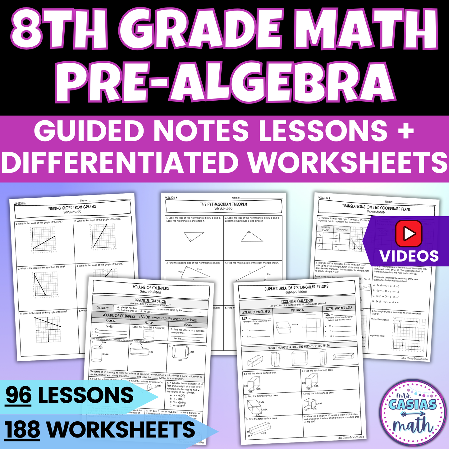 8th Grade Math Notes and Worksheets BUNDLE Entire Year