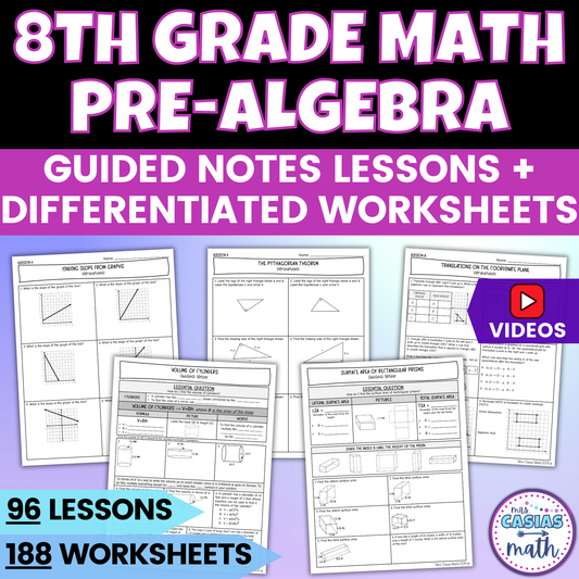 8th Grade Math Notes and Worksheets BUNDLE Entire Year