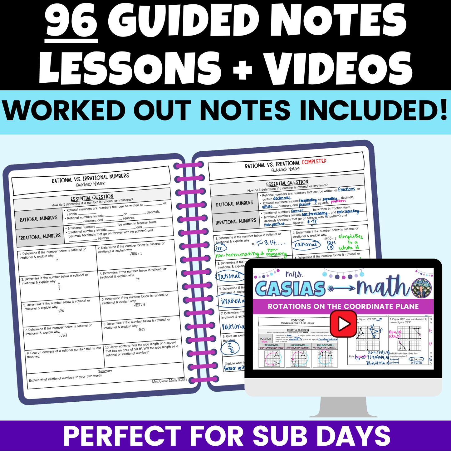 8th Grade Math Notes, Worksheets and Activities BUNDLE Entire Year