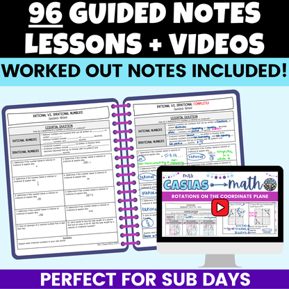 8th Grade Math Notes, Worksheets and Activities BUNDLE Entire Year