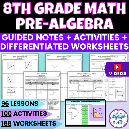 8th Grade Math Notes, Worksheets and Activities BUNDLE Entire Year
